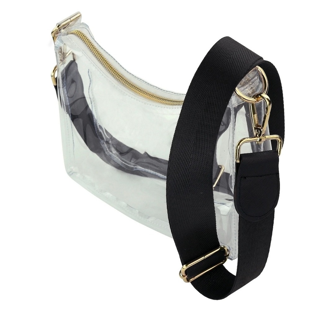 Clear Crossbody Bag with gold clasp and adjustable strap